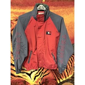 Vintage 90s Red Tommy Hilfiger "Urban Sport" windbreaker sleeve Spell out Tommy
